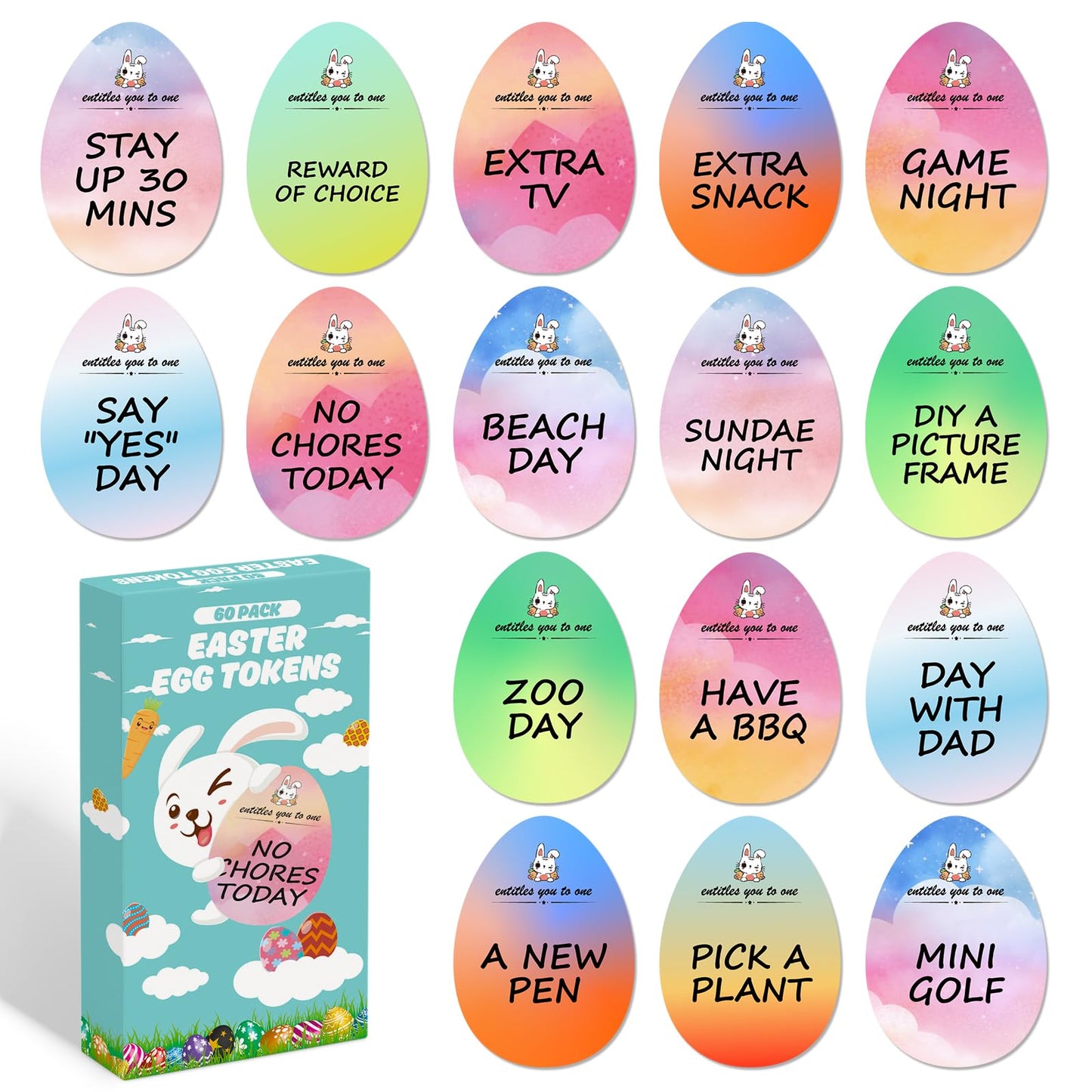 Blesky 60 Pack Easter Egg Tokens For Kids,Easter Reward Tokens Easter Prizes Stuffers Coins For Egg Hunt Prizes Easter Egg Fille