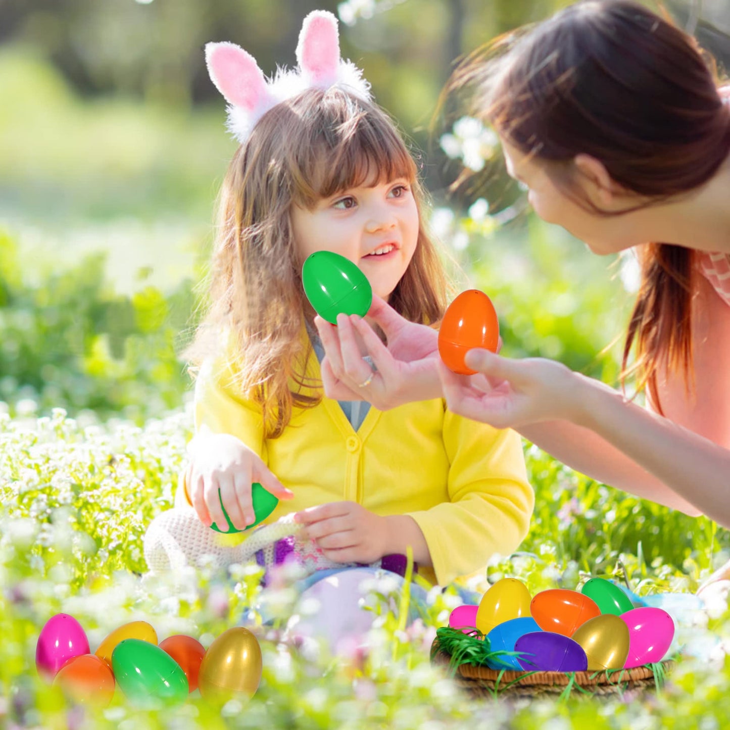 Lessmo 72Pcs 3.15'' Easter Eggs Large Colorful Bright Plastic Easter Eggs Surprise Toys Blind Bags Assortment Empty Shells, Craf