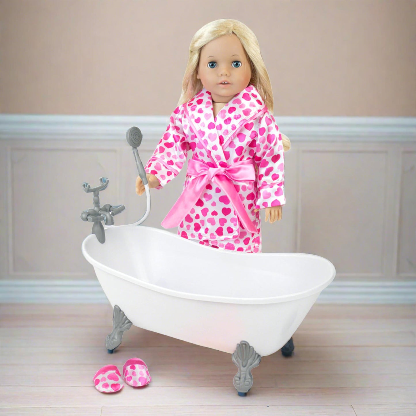 Sophia's Classic White Clawfoot Bathtub Set for 18" Dolls, White/Silver, Plastic, Includes Handheld Shower Head and Faucet