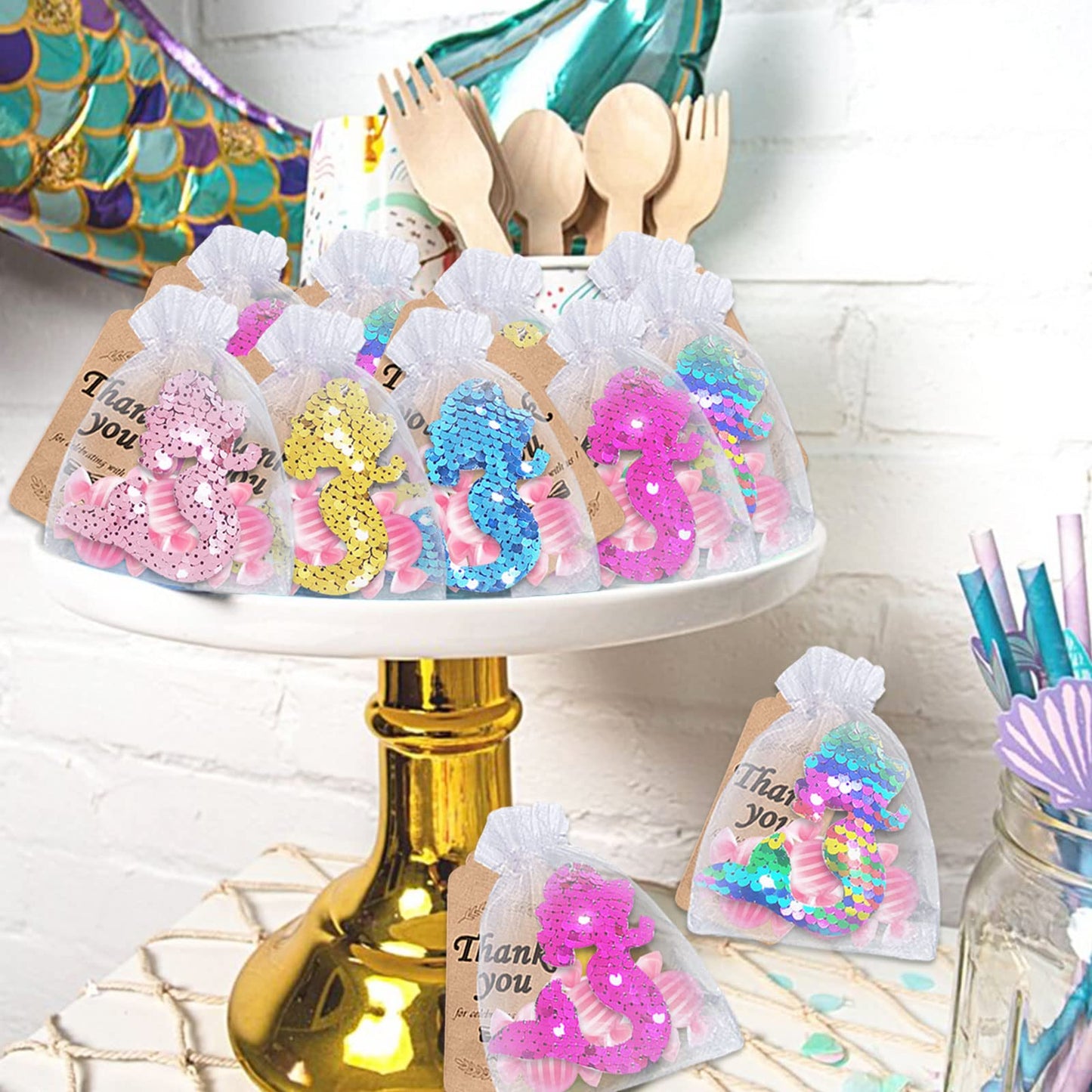 CiciBear 25 Pack Mermaid Sequin Keychains for Under the Sea Themed Party Favors, Kids and Adults Birthday Gift, Baby Shower,Merm