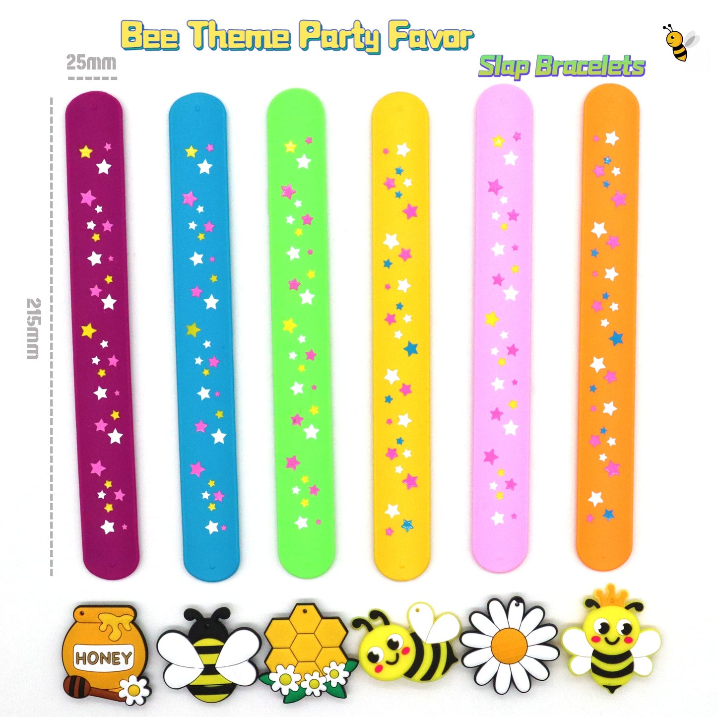 PAITUEND Bee Theme Slap Bracelets Party Favors- Bee Silicone Wristbands (6pack) for Boys&Girls Birthday&Bee Theme Party Supplies