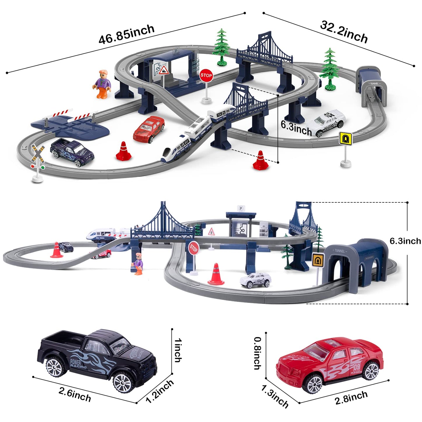 Train Sets For Boys 4-7, 66 Pcs Battery Operated Train Set With Tracks(Magnetic Connection), Compatible With Thomas, Brio, Chuggington, Gifts For 3 4 5 6 Years Old (City)
