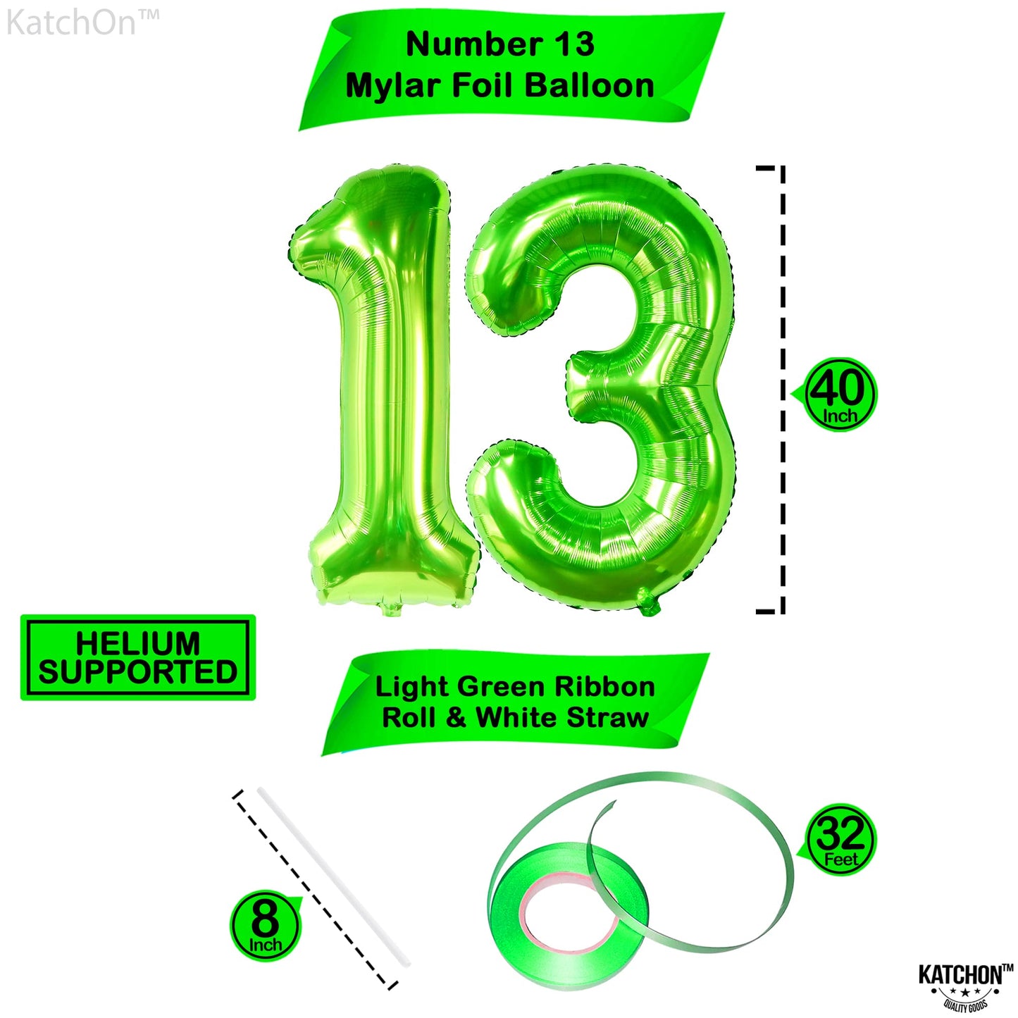 Katchon, Light Green 13 Balloon Numbers - Big 40 Inch | Lime Green 13 Balloon Number | 13Th Birthday Decorations For Boys | 13 Big Balloon, Happy 13Th Birthday Balloons Green | Green Party Decorations