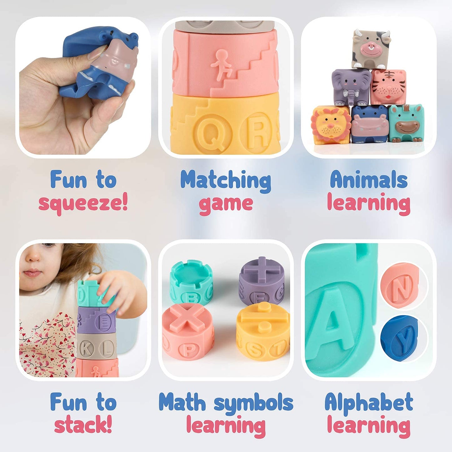 Baby Blocks&Balls 6 To 12 Months And Up Soft Building Stacking Block 18Pack,Stackingtoys For Toddlers, Sensory Montessori Teethi