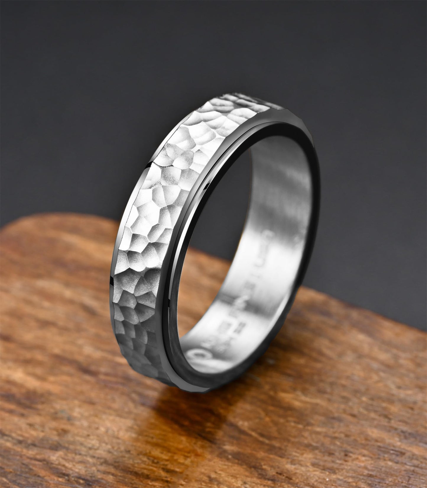 King Ring 6mm Spinner Hammered Ring - Stress Relief Fidget Ring for Men & Women K39V2 - Silver 06