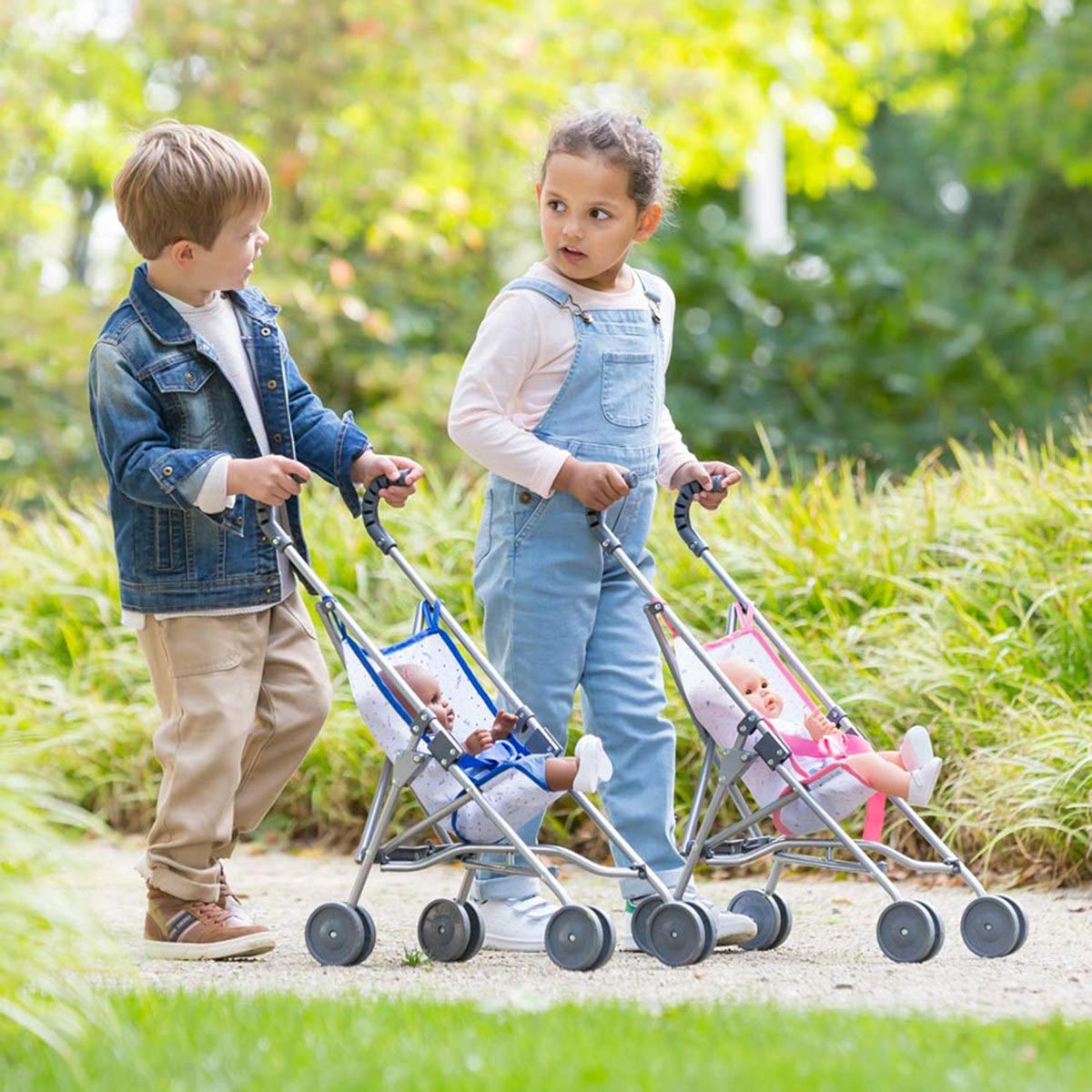 Corolle Umbrella Baby Doll Stroller - For Mon Grand Poupon 14' And 17' Large Dolls, Folding With 2 Locking Points For Safety, Blue