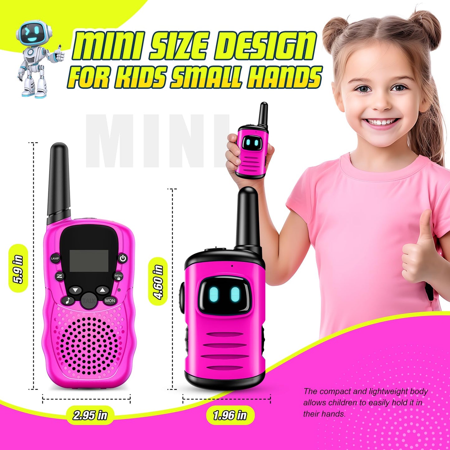 Kids Walkie Talkies Toys For Girls: Comedyfun Mini Robots Walkies Talkies 2 Pack Birthday Gifts For 3 4 5 6-8 Year Old Girls Toy