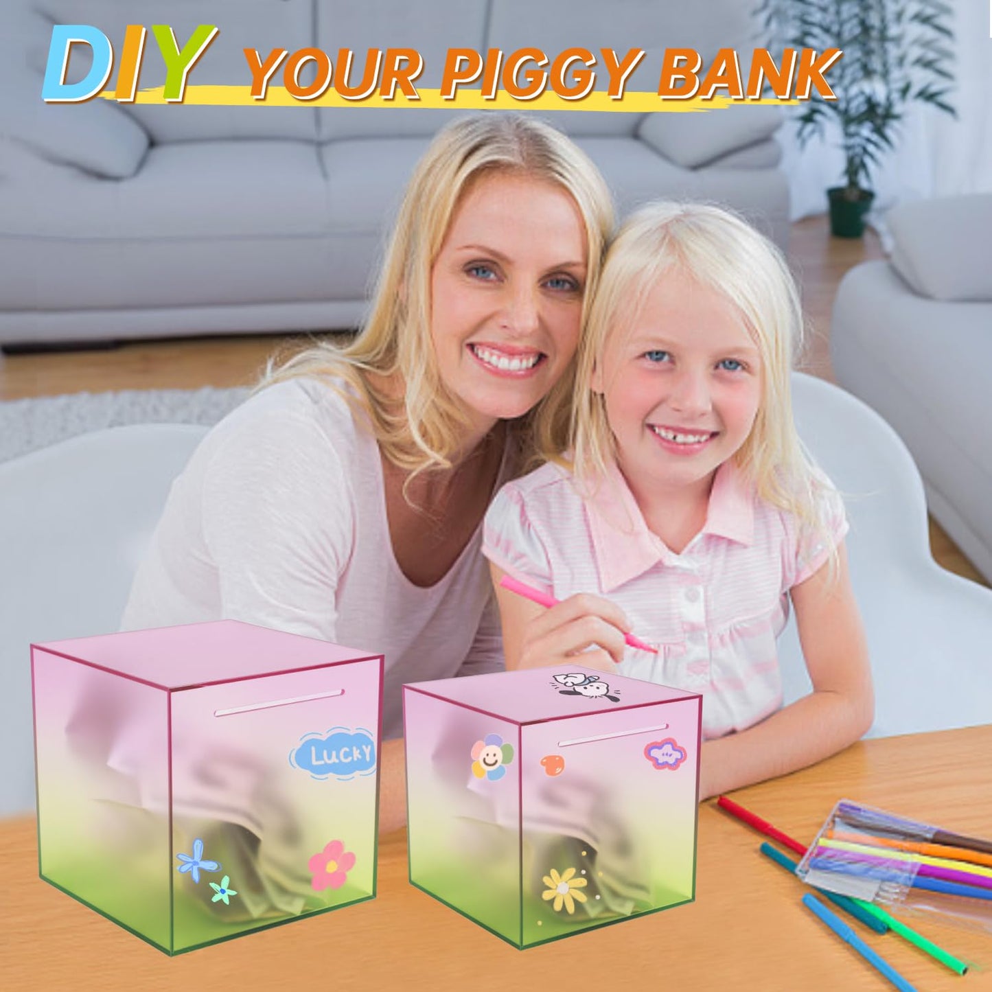 Aipor Piggy Bank For Adults/Kids Must Break To Open, Unopenable Acrylic Piggy Bank, Color Gradient Piggy Bank For Boys/Girls To