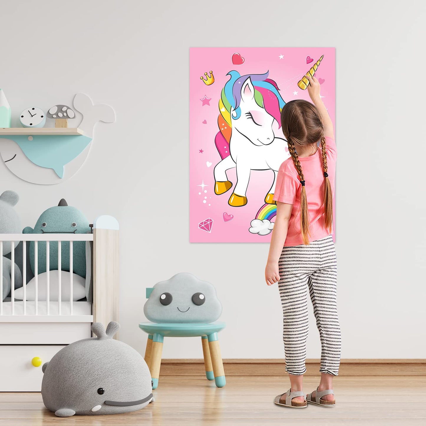 Neburora Pin The Horn On The Unicorn Birthday Party Game With 30 Horns For Party Supplies Favors Girls Rainbow Christmas Party D
