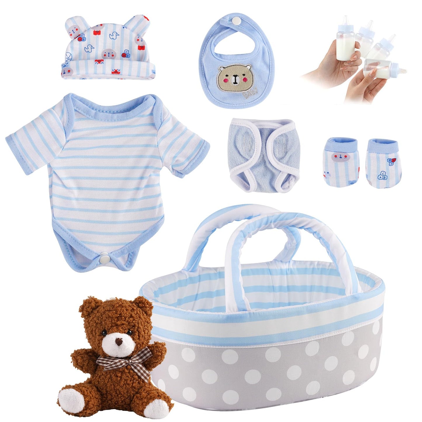 Jizhi 8 Pcs Baby Doll Clothes With Bassinet For 8-10-12 Inch Babydolls, Baby Dolls Clothes And Doll Accessories Set With Bear To