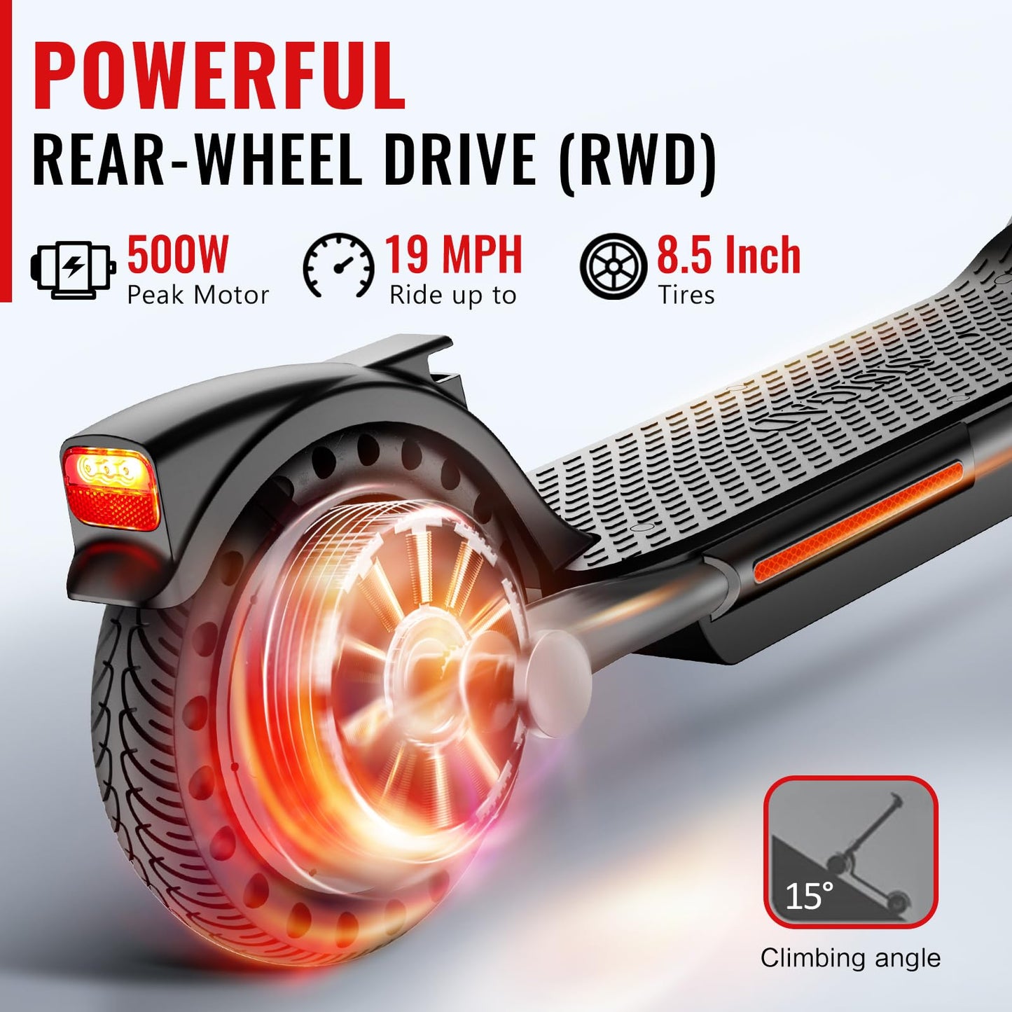 Sisigad Electric Scooter Adults Peak 500W Motor, 8.5'' Solid Tires, 19Mph Speed, Long Miles Range, Scooters For Adults, Foldable