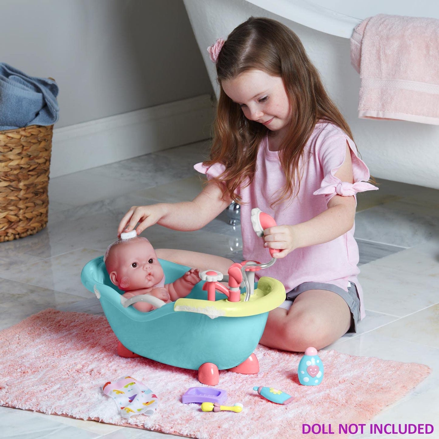 Jc Toys - For Keeps Playtime! | Baby Doll Real Working Bath Set | Fits Dolls Up To 16' | Shower And Faucet Really Work | Play Accessories | Ages 2+, Pink