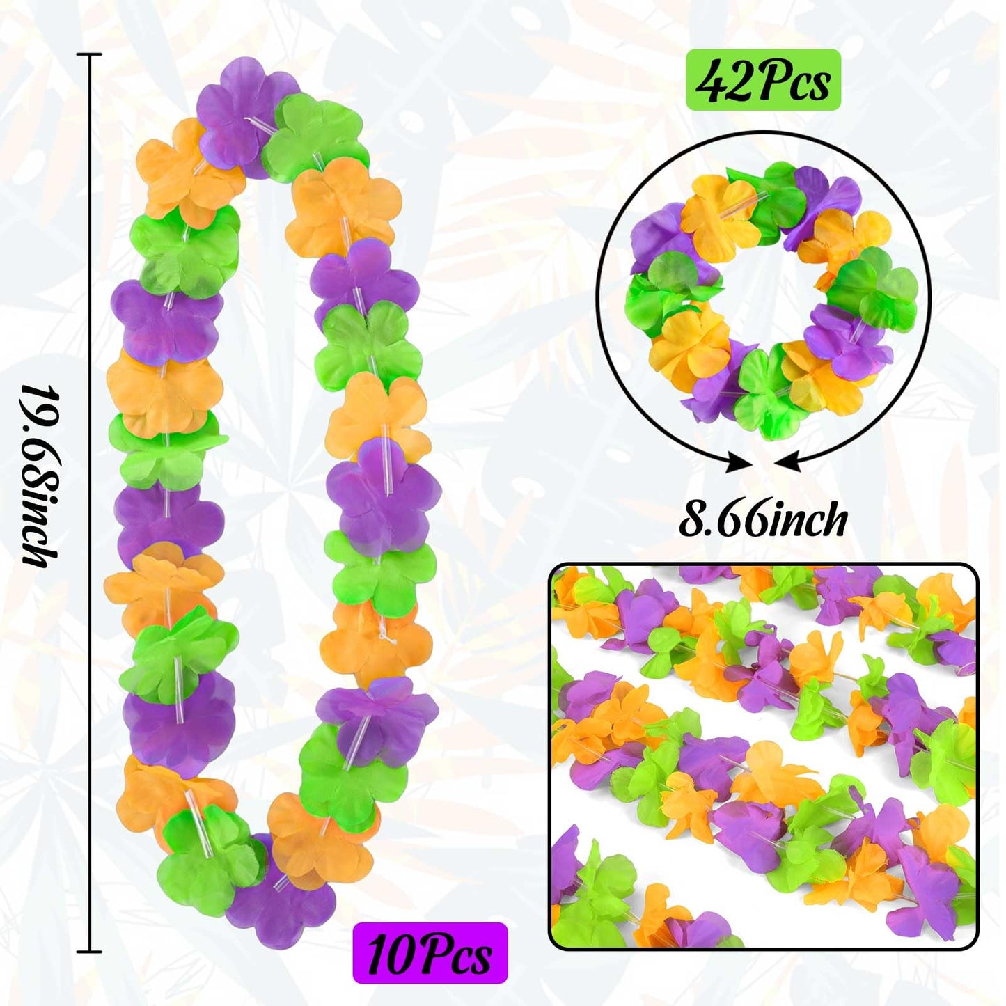 52Pcs Mardi Gras Leis Hawaiian Throws Decorations - Flower Necklaces Headbands Bulk For Parade Party Favors Supplies