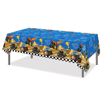 3 Pieces Monster Truck Tablecloth - Machine Table Cover for Cars Theme Birthday Party Decorations, Disposable Plastic, 54x87In
