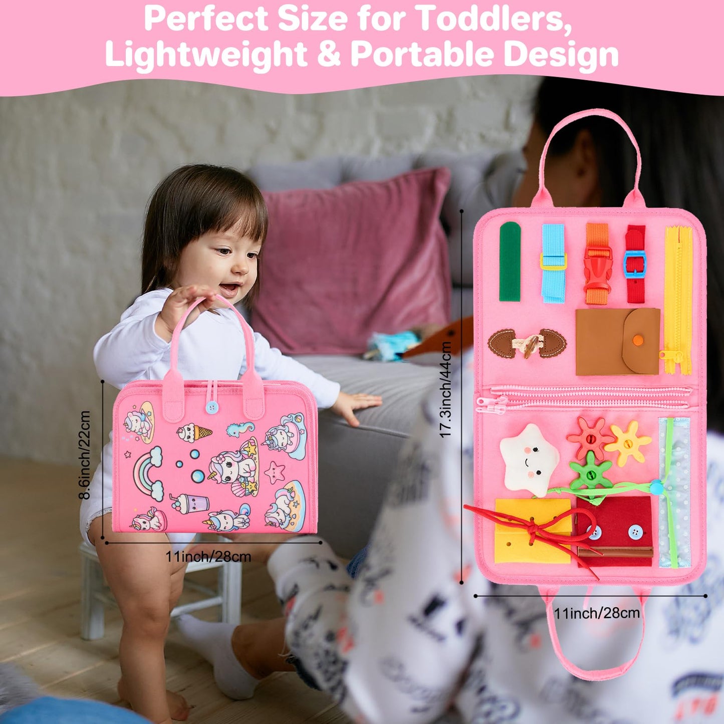 Toysym Toddler Busy Board Montessori Toys, Sensory Toys For 1 2 3 4 Year Old Girl, Busy Book Travel Educational Activities For L