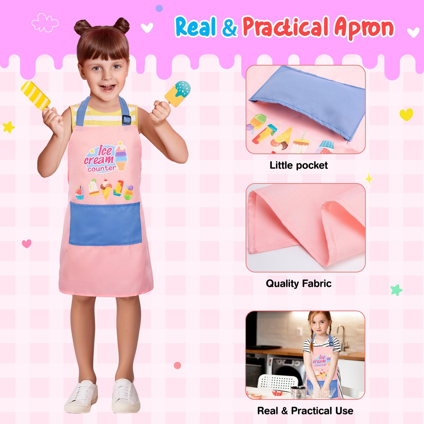 Meland Ice Cream Toy - Wooden Ice Cream Play Set With Aprons, Kids Toys For Toddlers Pretend Play, Toys For Girls Boys 3 4 5 6 7