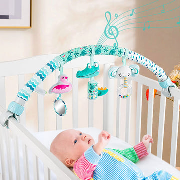 Caterbee Baby Bouncer Toy bar, Clip on Crib & Pram Activity Bar Toy Travel Arch Bassinet Toys for Toddlers (Animal)