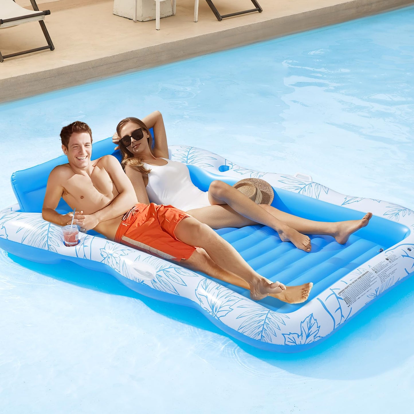 Inflatable mature-themed Pool Lounger Float - BAIAI Large Beach Sun Tanning Floaty Raft Sunbathing Water Lounge Floaties Tub with Drink Holder - Blow Up River & Lake Suntan Floating Swimming Mattress Mat(XXL)