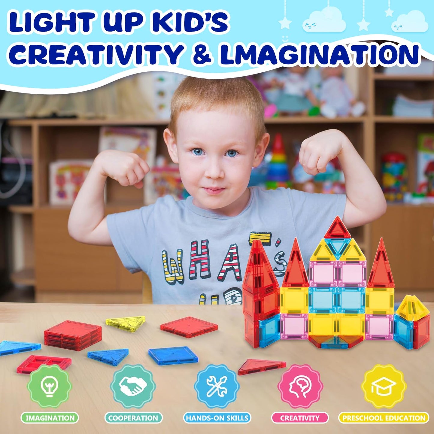 Mini Magnetic Tiles For Kids, Magnetic Building Set, Construction Stem Travel Toys For Boy Girl Ages 3+, Montessori Preschool Le