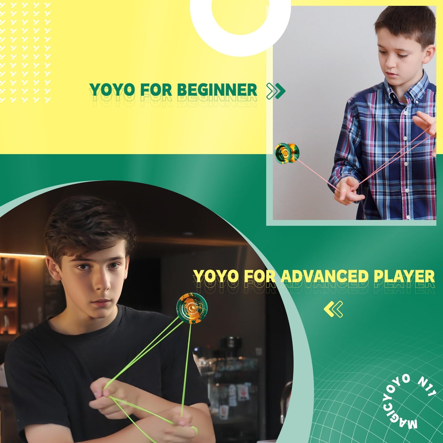 Magicyoyo Dual Purpose Yoyo N11 - Responsive Yoyo For Kids 8-12 Or Above & Unresponsive Yoyo For Advanced With Yoyo Glove + Bag + Unresponsive Bearing Kit + 12 Yoyo Strings - Green Golden