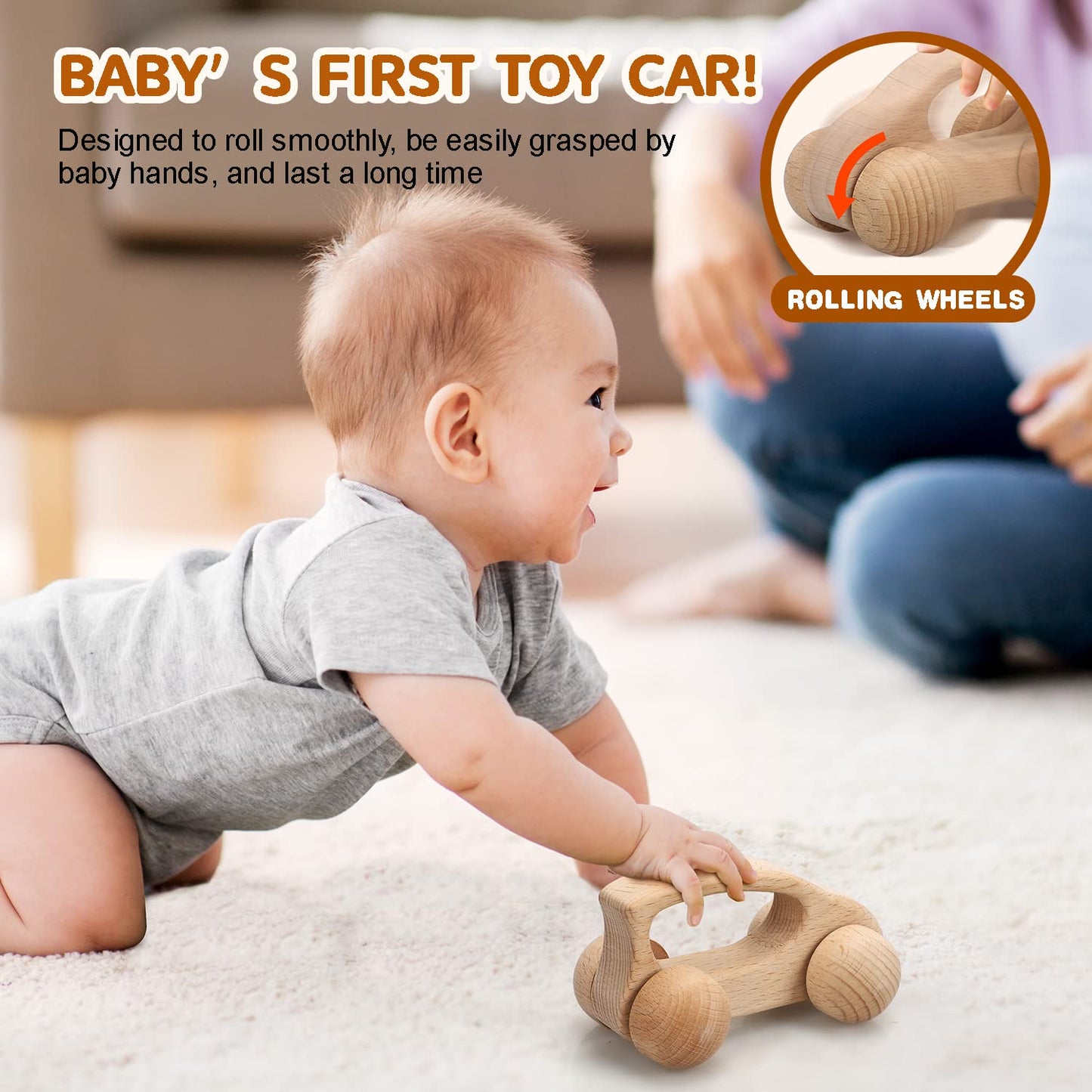 Toy Life Wooden Toys Cars, Montessori Toys For Babies 0-6-12 Months, Rattle Toy Cars For Toddlers 1-3, Christmas Wooden Baby Toys Gift 1 Year Old, Baby Boy Nursery Decor, 1 Year Old Boy Birthday Gift
