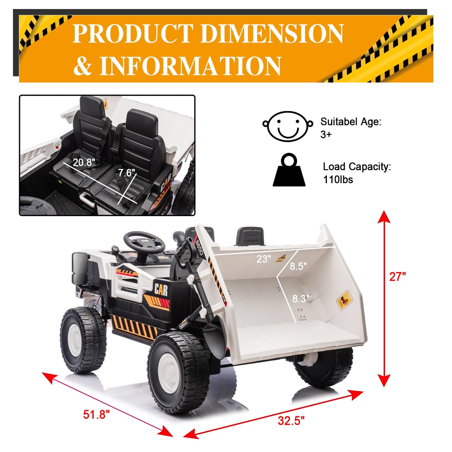 Finito 24V Xl Electric Vehicle,2-Seater 4Wd Ride On Toys,Ride On Car With Remote Control, Electric Dump Bed, And Extra Shovel,Up