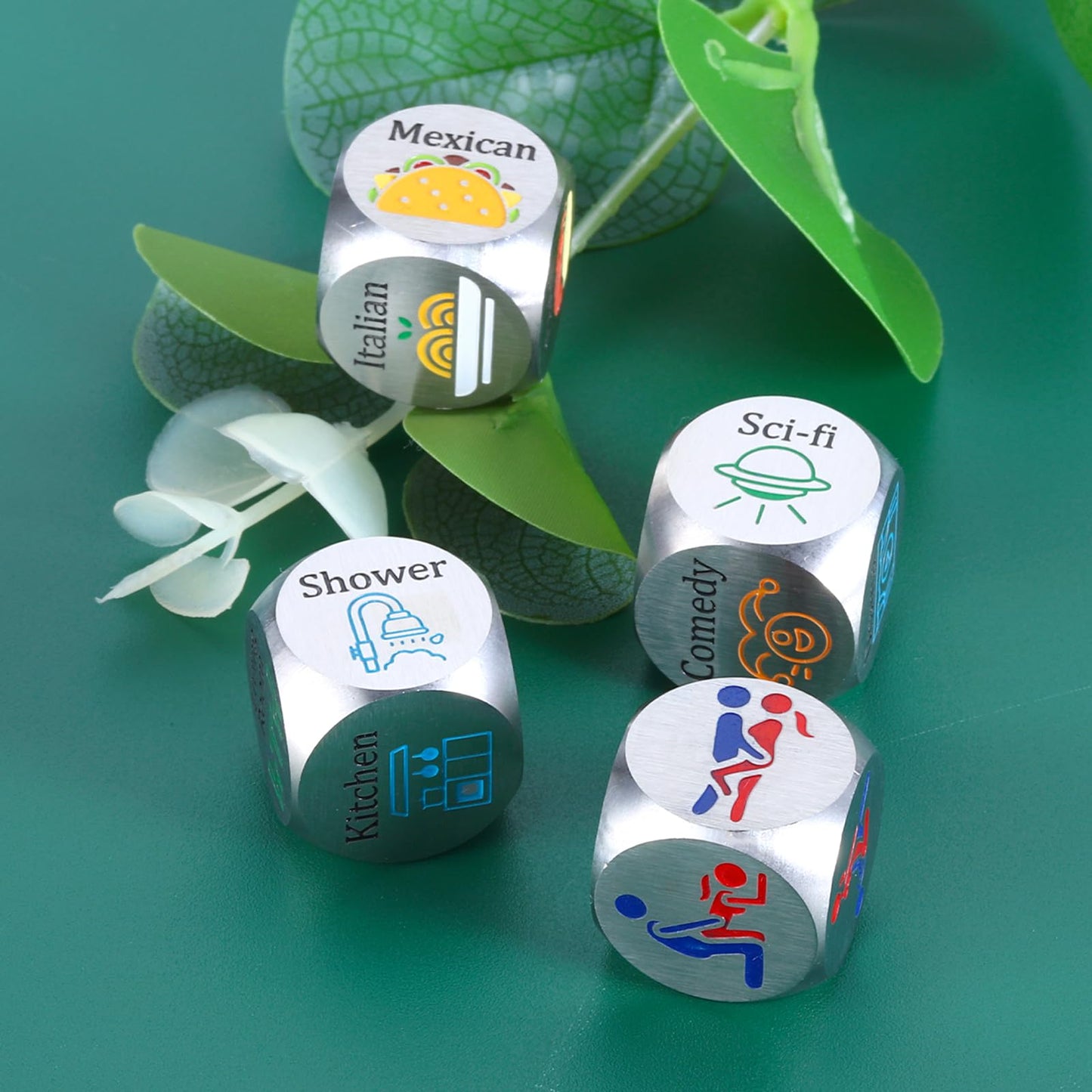 4PCS Date Night Dice for Couples 11th 25th Anniversary Steel Gifts for Couple Games for Date Night Boo Basket Stuffers Christmas