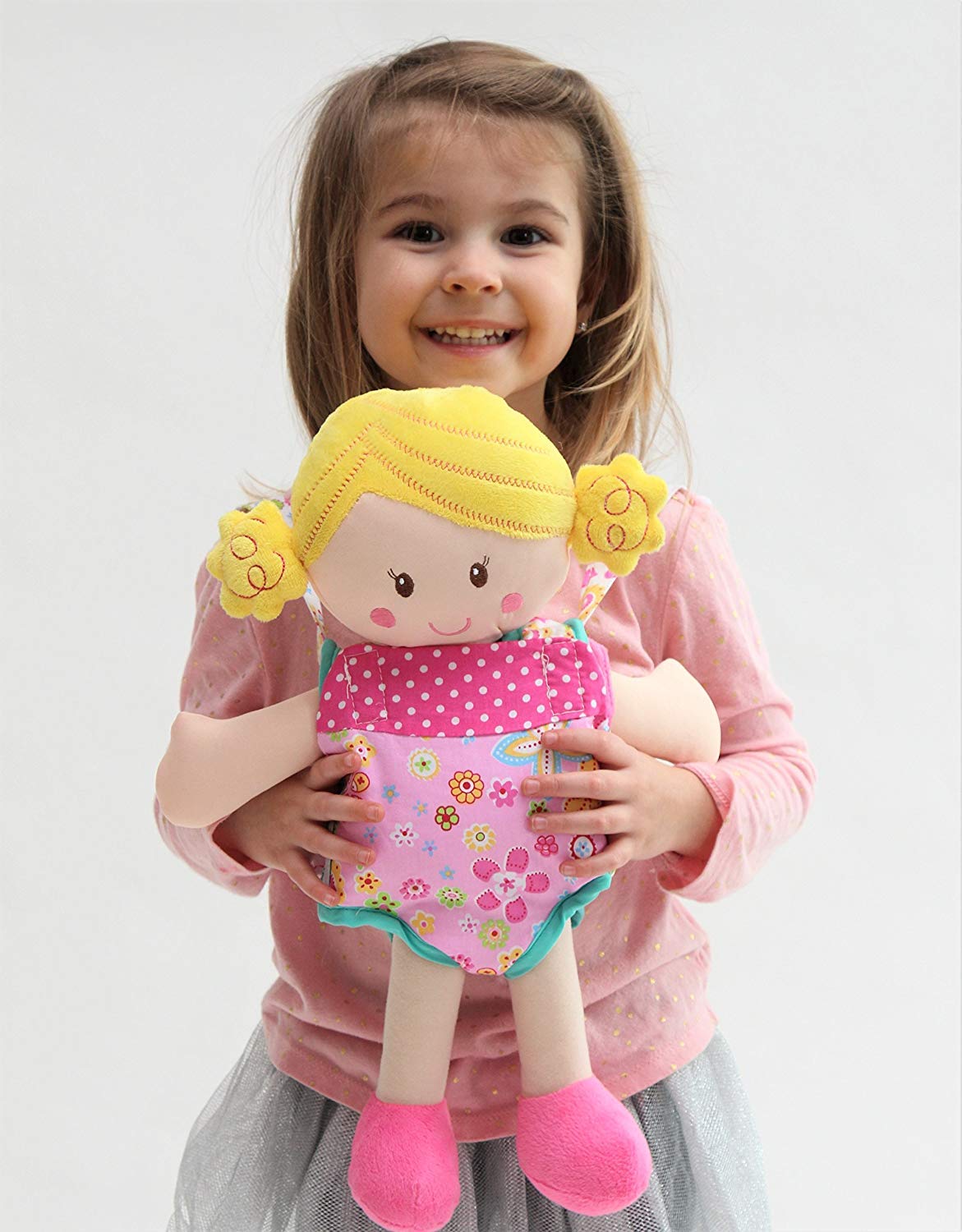 Baby Whitney Patchwork Pink Doll Front Carrier With Straps