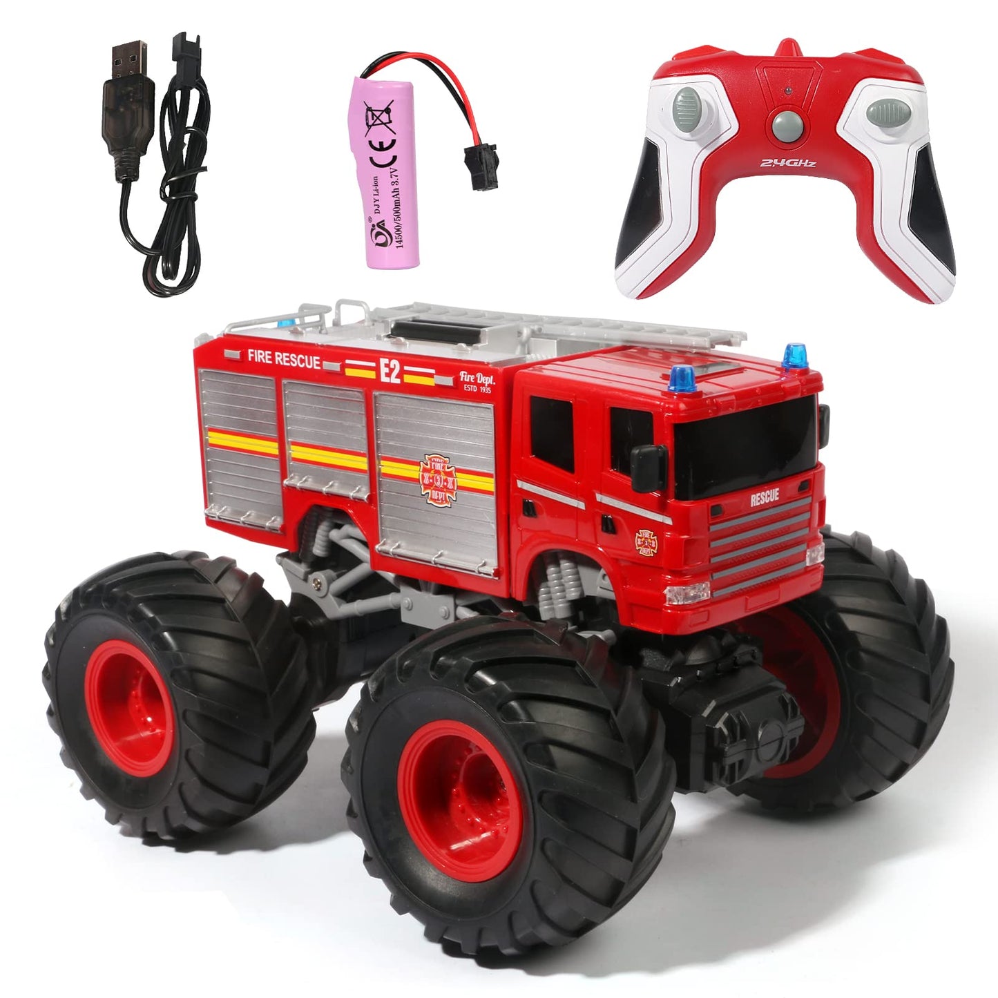 Vijisuki Remote Control Fire Truck Monster Truck Toy,1/18 Rc Fire Truck,2.4Ghz Offroad Hobby Rc Racing Car With Led, High Speed,