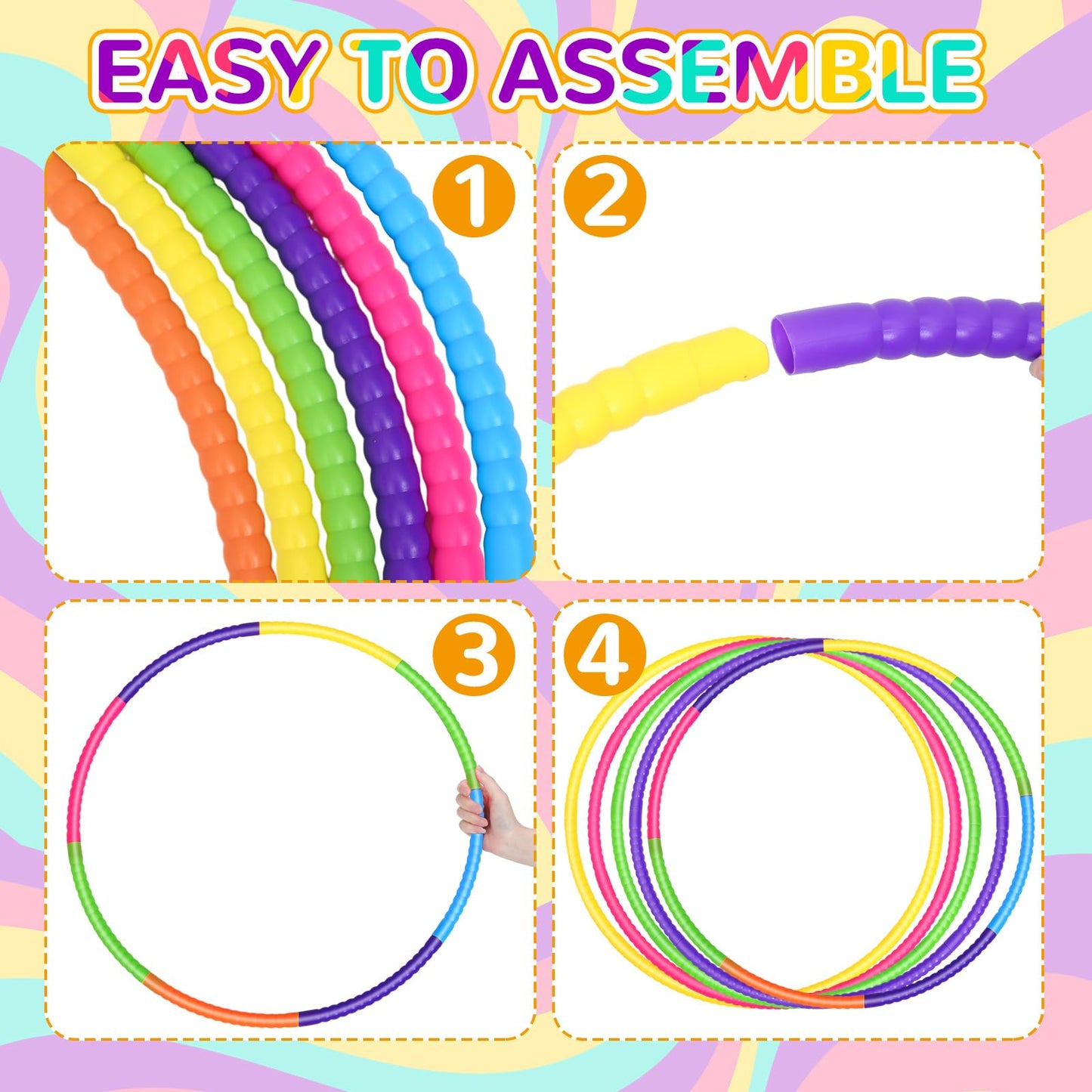 Sratte 6 Pcs Exercise Hoop Detachable Adjustable Plastic Hoops Snap Together Toy Hoop Color Playground Toys For Girls And Boys Sports, Exercise, Playing, Party Games, Christmas Wreath, Dog Training