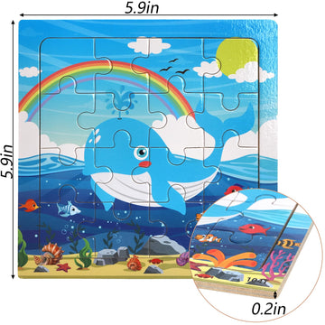 DEAYOU 24 Pack Puzzles for Kids Ages 3-5, 16 Pieces Wooden Animals Jigsaw Puzzles for Toddlers, Preschool Educational Learning P