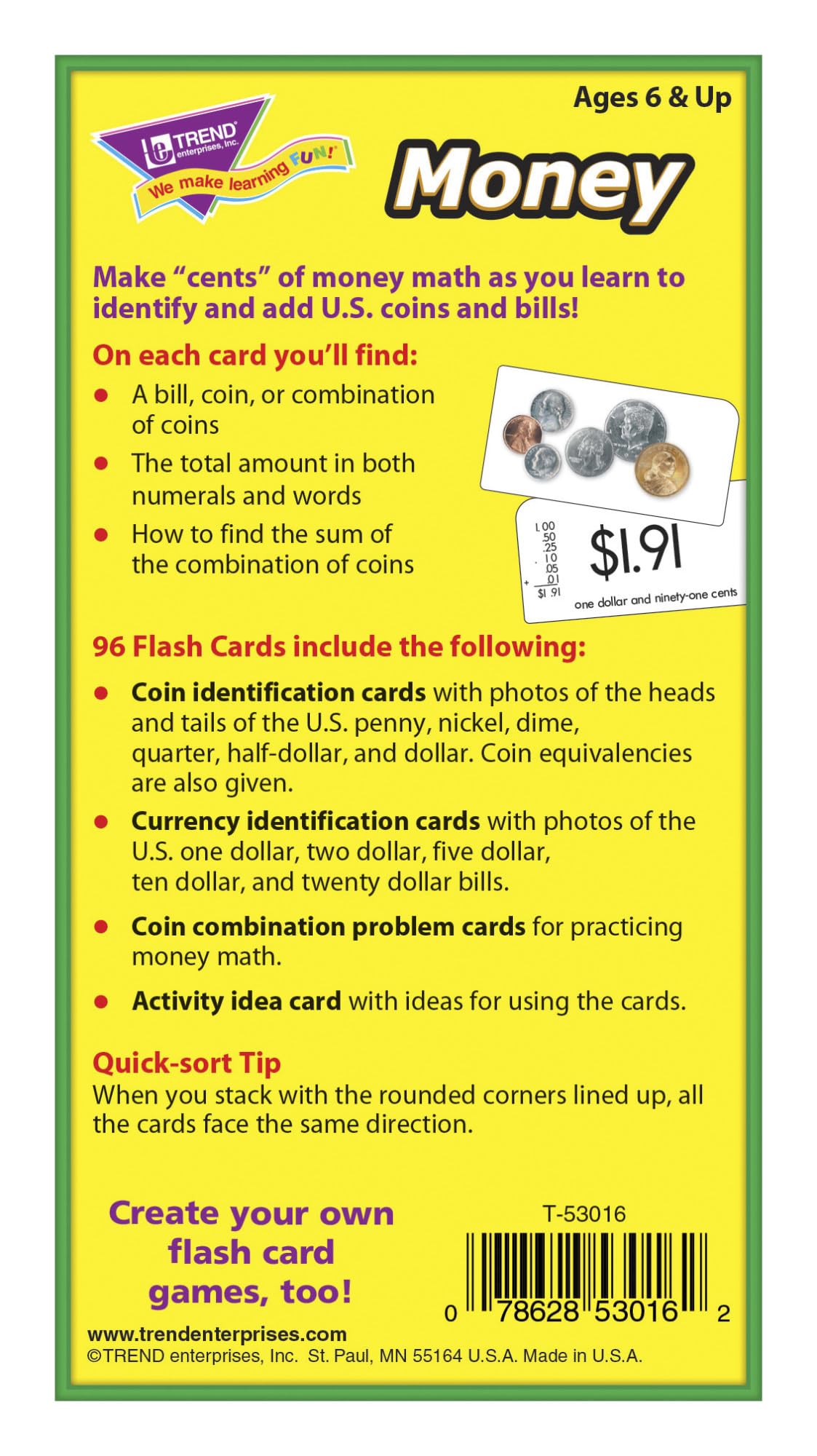 Trend Enterprises: Money Skill Flash Cards, Exciting Way For Everyone To Learn, Builds Math Skills, Great For Skill Building And