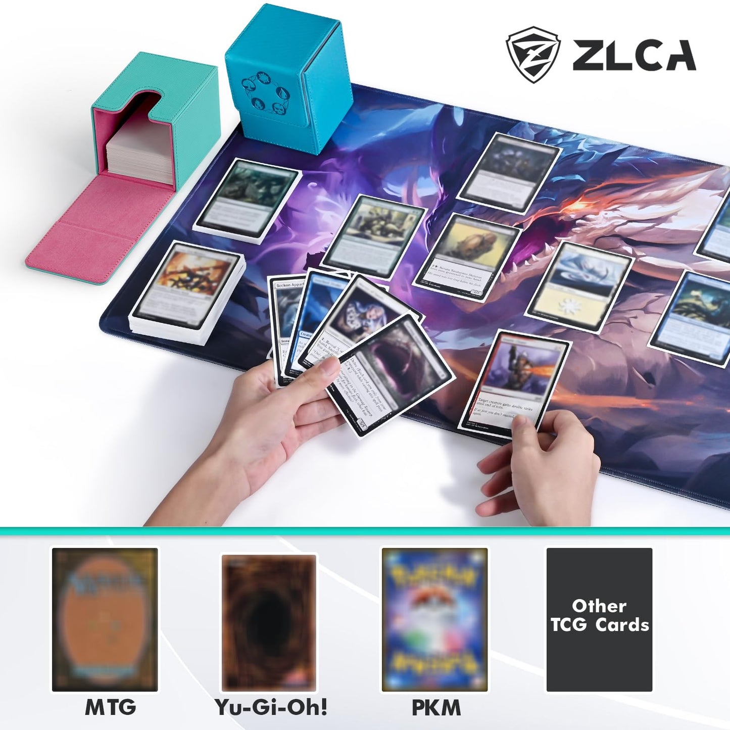 Zlca Card Deck Box For Mtg Cards With 2 Dividers, Card Storage Box Fits 100+ Single Sleeved Cards, Pu Leather Tcg Card Deck Case Holder For Magic Commander Yugioh (Black,Ring)