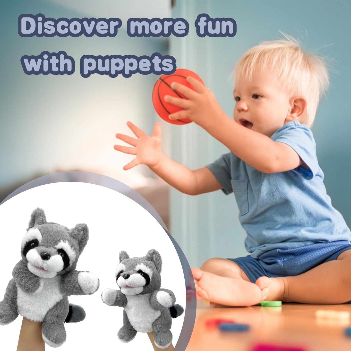 Okegztoa Hand Puppets Raccoon Puppets,9'' Realistic Stuffed Animal Puppets For Toddlers Raccoon Stuffed Puppets For Kids With Mo
