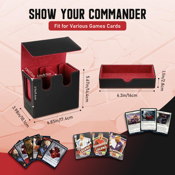 TiMOVO MTG Deck Box MTG Commander Card Deck Box with Commander Display & Dice Tray Fits 400+ Unsleeved Cards Leather Magnetic Card Storage Case with 6 Dividers for TCG CCG Magic Cards Black+Red