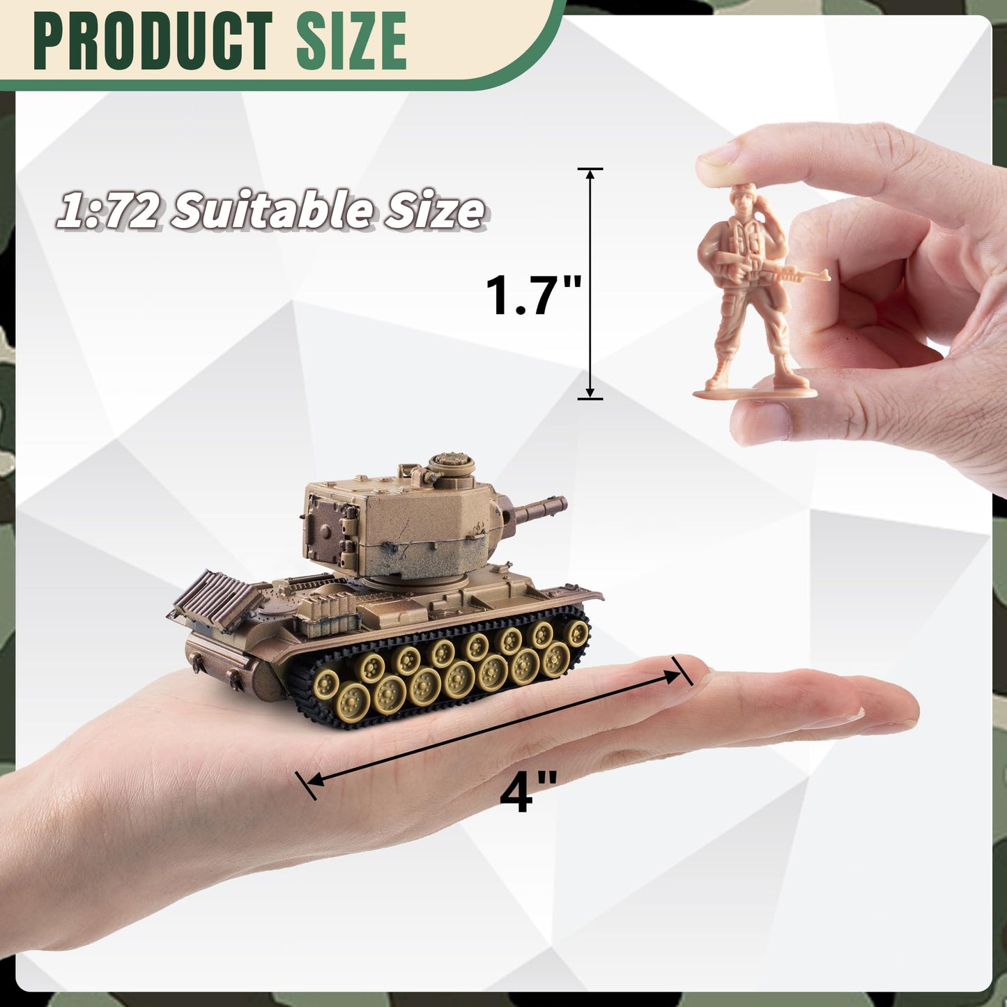 Maozyhomie 1:72 U.S Army Tank & Army Men Toys Playset, Includes 2Pc Us Tank-7 Models With 10Pc Toy Soldiers, Desert Tan And Oliv