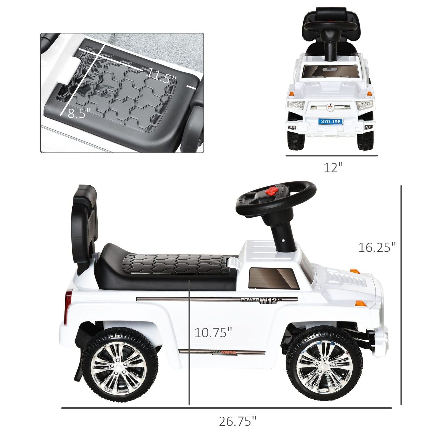 Aosom Kids Ride On Push Car, Suv Style Sliding Walking Car For Toddle With Horn, Music, Working Lights, Hidden Storage And Anti-Dumping System, White