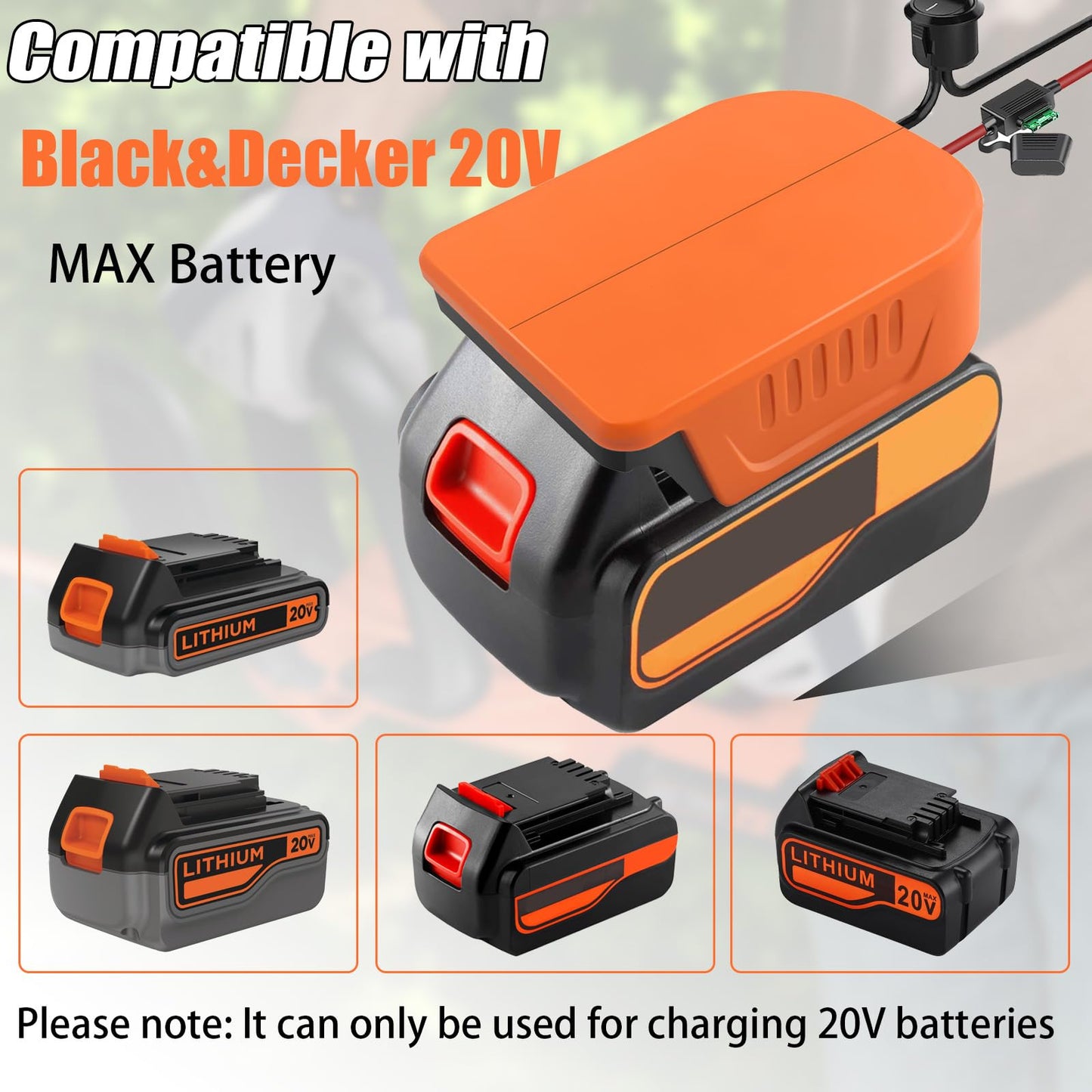 URUN 2 Pack Power Wheel Adapter for Black+Decker 20V MAX Lithium Battery with Fuse&Switch,Secure Battery Adapter with 14 Gauge W