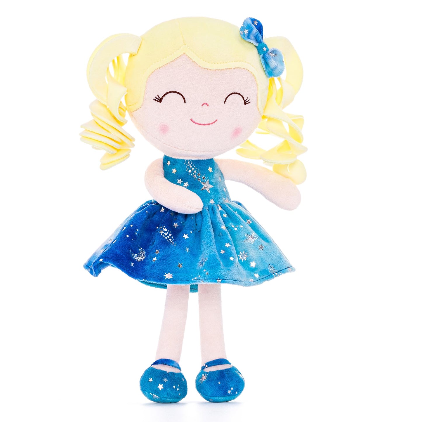 Gloveleya Doll Baby Dolls Soft Doll Baby Girl Gifts Curly Hair Hot Stamping Blue Star Dress Spring Girl 12Inches