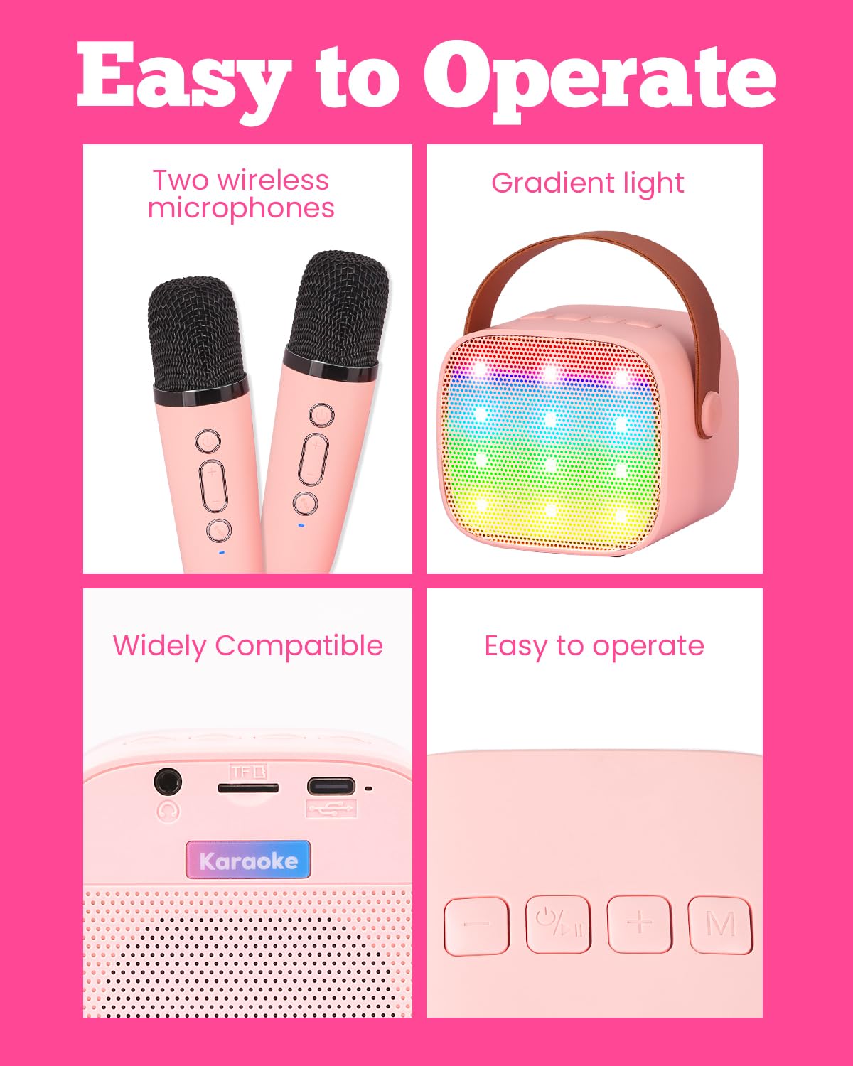 Verkb Kids Karaoke Machine, Kids Toys Birthday Gift For Girls, Mini Portable Bluetooth Speaker With 2 Wireless Microphone For Gi