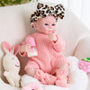 Lifelike Reborn Baby Dolls Accompany- 18Inch Soft Vinyl Smiling Realistic Baby Doll With Leopard Headband And Complete Accessori