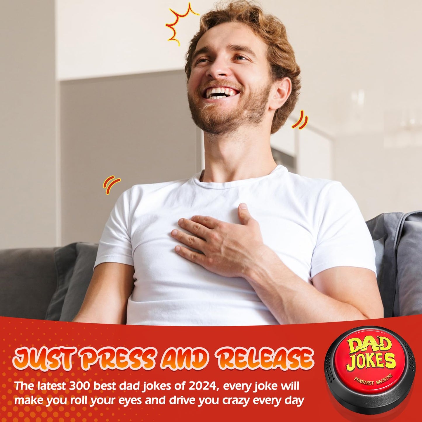 WYZOID Dad Jokes Generator Button, Small Red Plastic, 300 Funny Jokes, Ideal Gift for Dad/Father's Day/Christmas