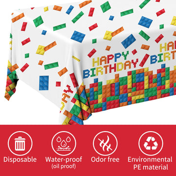 Gatherfun Building Block Party Disposable Tablecloth, Plastic Table Cover For Building Block Themed Party, Kids Birthday Party,