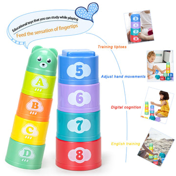 Ynanimery Stacking Cups Toys For Toddlers 1-3, Baby Toys Stacking Cups & Soft Blocks Teething Toys For Babies 6-12 Months Montes