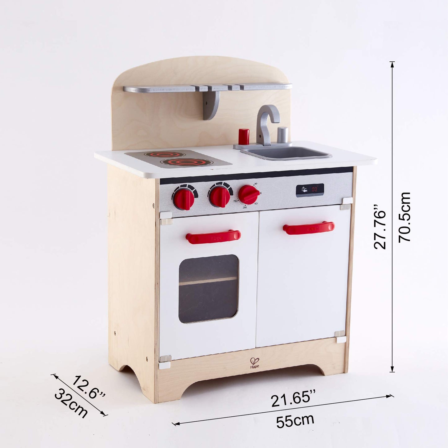 Hape Gourmet Kitchen Toy Fully Equipped Wooden Pretend Play Kitchen Set with Sink, Stove, Baking Oven, Cabinet, Turnable Knobs &