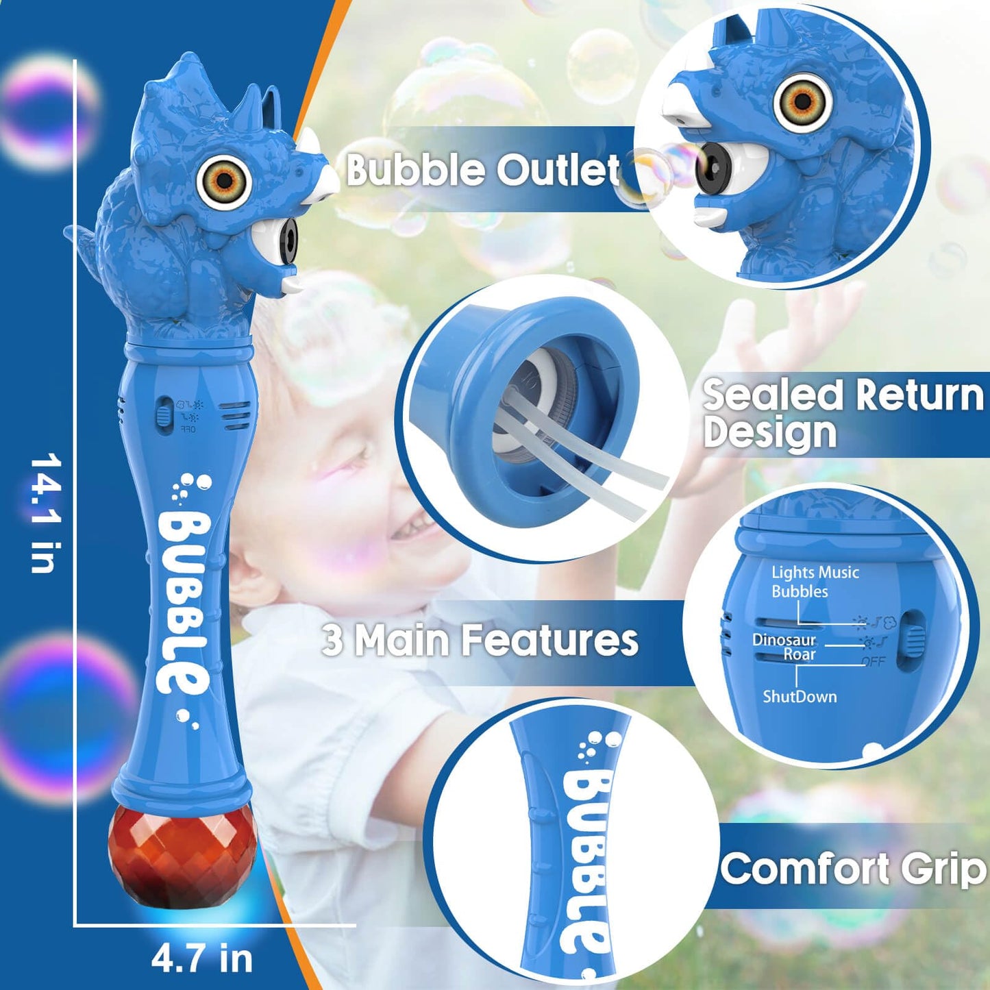 Aooess Bubble Wand Toys for Kids 3-8 Years Old Boys: Dinosaur Bubble Wand Bubbles Machine Bubble Blower for Toddlers 1-3 Dinosau