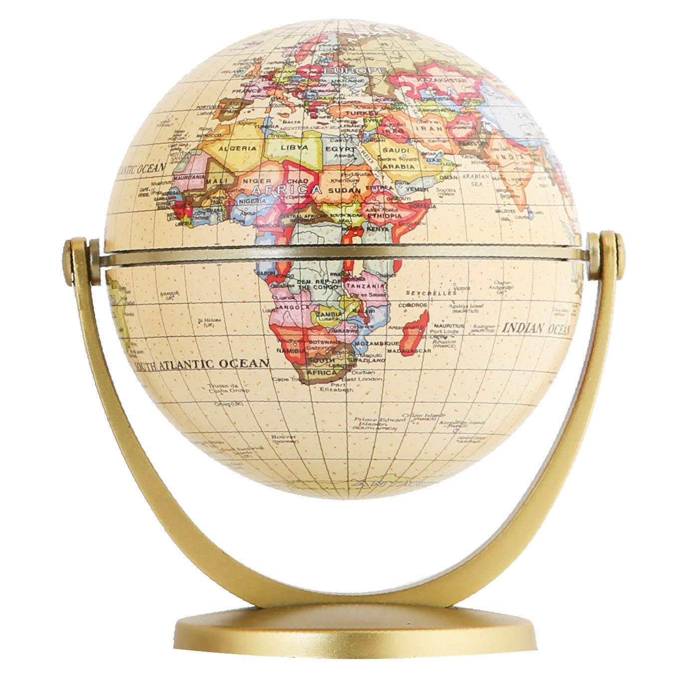 Annova Mini Antique Globe 4 - Brown Vintage Decorative Desktop Globe, Swivels in All Directions, Educational Small World Décor