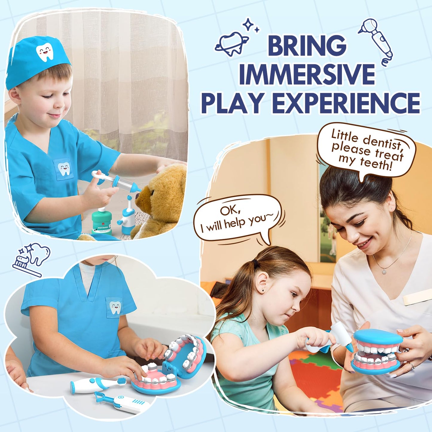 Lehoo Castle Doctor Kit for Toddlers 3-5, Kids Dentist Play Set, Toys for 3 4+ Year Old Girls, Pretend Play for Toddlers 2-4, Ki