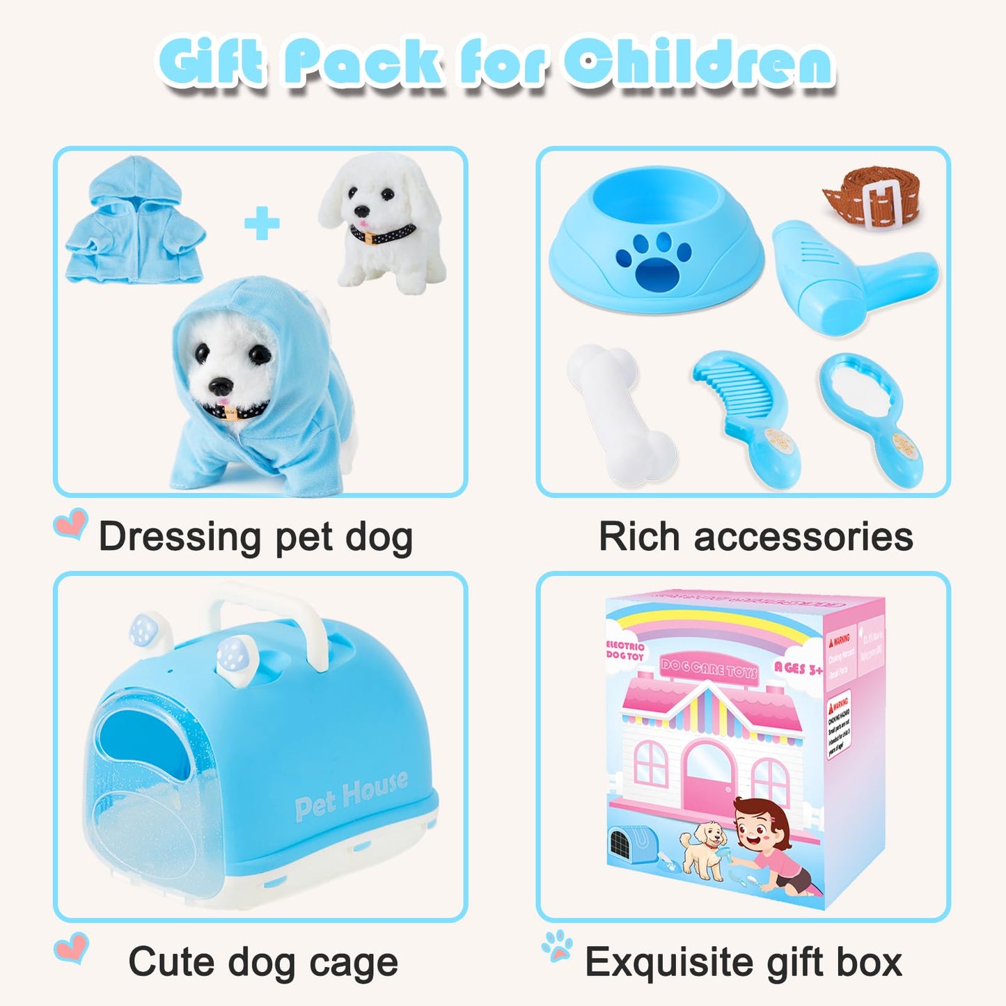 Dog Toys For Kids Girls, Walking And Barking Electronic Interactive Plush Puppy Toy Set And Pet Care Toy Set Accessories, Preten