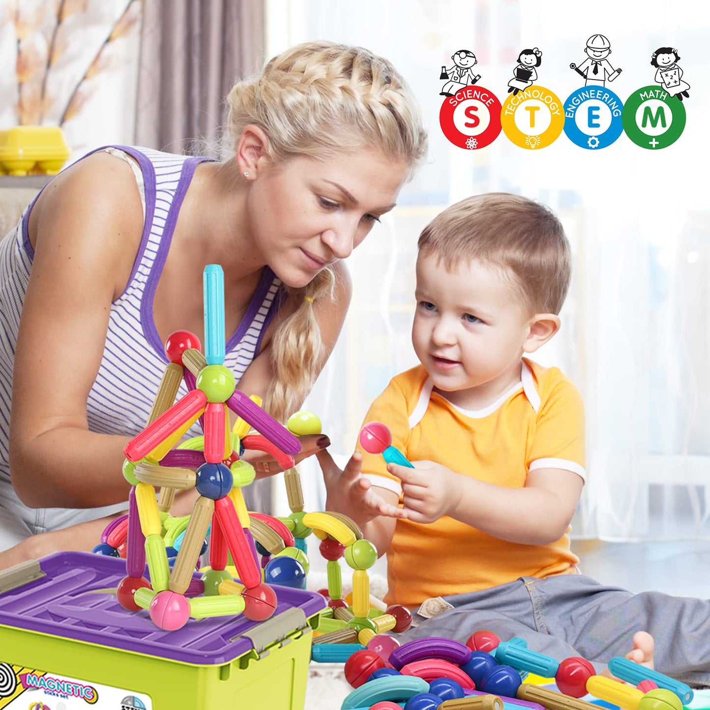 Huaker 88 Piece Magnetic Balls And Rods Set,Magnetic Building Toys Colorful Diy Stem Building Blocks Sticks For Ages 3+ Year Old Children Boy Girl Educational Construction Toy